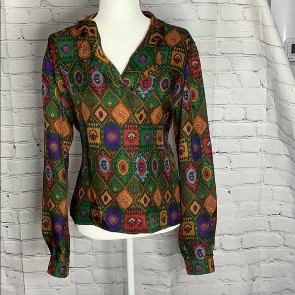 CARLISLE vintage Aztec inspired silk blouse